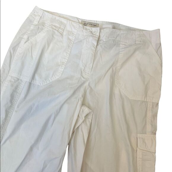JONES NEW YORK White Casual Cargo Cotton Cropped Wide Leg Capri Pant 12 - Picture 5 of 8